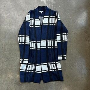 Nine West Navy White Plaid Women's Size XS Cottagecore Pockets Cardigan
